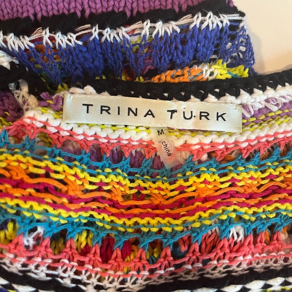 Trina Turk EUC Rainbow Crochet Knit Tank Sweater Vest Size M - Picture 3 of 7